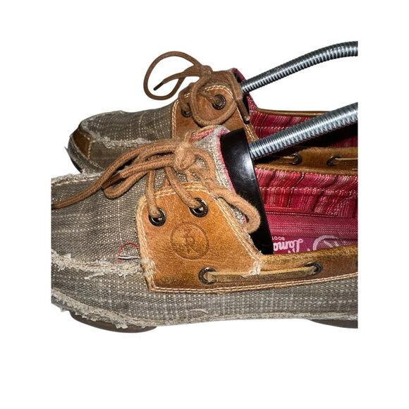 TONY LAMA WOMEN'S STRAW 3R CASUALS CANVAS & TAN LEATHER SHOES RR3028L Sz 10 - Picture 4 of 11